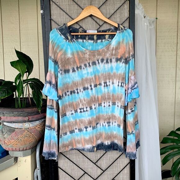T Party Tie Dye Ruffle Long Sleeved Loose Small - Picture 1 of 3